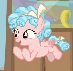 Size: 716x698 | Tagged: safe, screencap, cozy glow, pegasus, pony, g4, marks for effort, season 8, animated, bow, cozybetes, cropped, curly mane, cute, excited, female, filly, flying, foal, freckles, gif, ribbon, small wings, smiling, solo, talking, two toned mane, wings