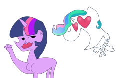 Size: 4000x2500 | Tagged: artist needed, source needed, safe, princess celestia, twilight sparkle, original species, pony, unicorn, human head pony, g4, 1000 hours in ms paint, background pony strikes again, big head, breasts, chestbreasts, female, finger, heart eyes, high res, human lips, implied princess luna, impossibly large head, lesbian, lips, lipstick, missing cutie mark, no tail, open mouth, open smile, ship:twilestia, shipping, simple background, smiling, spread wings, transparent background, unicorn twilight, vulgar description, wat, wingboner, wingding eyes, wings