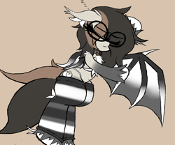 Size: 3000x2500 | Tagged: safe, artist:ponersarecute, bat pony, bat wings, chest fluff, clothes, ear fluff, freckles, glasses, high res, hoof fluff, lying down, sleeping, socks, wings