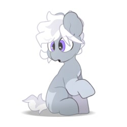 Size: 1500x1500 | Tagged: safe, artist:mochi_nation, oc, oc only, oc:silver bolt, earth pony, pony, coat markings, eye clipping through hair, female, mare, simple background, sitting, solo, white background