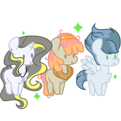 Size: 1280x1280 | Tagged: safe, artist:twipie321yt, oc, earth pony, pegasus, pony, unicorn, chest fluff, earth pony oc, horn, horse collar, jewelry, magical lesbian spawn, necklace, offspring, parent:big macintosh, parent:high winds, parent:misty fly, parent:prince blueblood, parent:tree hugger, parent:twilight sparkle, parents:mistywinds, parents:treemac, parents:twiblood, pegasus oc, simple background, transparent background, trio, unicorn oc