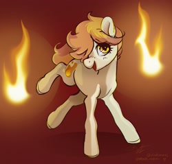 Size: 3000x2868 | Tagged: safe, artist:opalacorn, oc, oc only, oc:flame egg, earth pony, pony, female, fire, high res, mare, solo