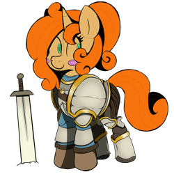 Size: 2000x2000 | Tagged: safe, artist:orbitingdamoon, oc, oc only, oc:knick-knack, pony, unicorn, armor, green eyes, high res, plushie, simple background, solo, sword, transparent background, weapon