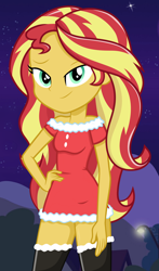 Size: 1280x2174 | Tagged: safe, artist:daarkenn, sunset shimmer, equestria girls, g4, clothes, dress, hand on hip, socks, solo, thigh highs