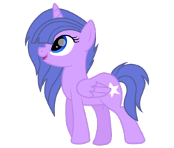 Size: 560x478 | Tagged: safe, artist:sugarcubecreationz, oc, oc only, oc:tango sentry, alicorn, pony, alicorn oc, blue eyes, blue mane, blue tail, female, folded wings, full body, hooves, horn, mare, open mouth, open smile, show accurate, side view, simple background, smiling, solo, tail, transparent background, wings