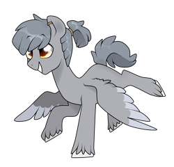 Size: 1810x1735 | Tagged: safe, artist:kaikururu, oc, oc only, pegasus, pony, ear piercing, earring, eyebrows, eyebrows visible through hair, full body, grin, hooves, jewelry, male, pegasus oc, piercing, ponytail, simple background, smiling, solo, stallion, tail, transparent background, unshorn fetlocks, wings, wings down