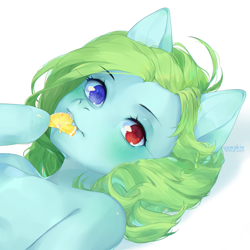 Size: 1600x1600 | Tagged: safe, artist:qawakie, oc, oc only, earth pony, semi-anthro, arm hooves, earth pony oc, heterochromia, lying down, on back, simple background, solo, white background