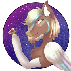 Size: 1500x1500 | Tagged: safe, artist:teonnakatztkgs, oc, oc only, butterfly, pegasus, pony, coat markings, commission, pegasus oc, smiling, socks (coat markings), solo, ych result
