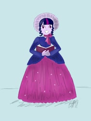 Size: 1500x2000 | Tagged: safe, artist:fude-chan-art, sci-twi, twilight sparkle, equestria girls, g4, caroling, clothes, dress, gown, long dress, long skirt, skirt, solo