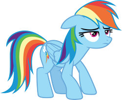 Size: 3646x3000 | Tagged: safe, artist:cloudy glow, rainbow dash, pegasus, pony, g4, grannies gone wild, .ai available, female, floppy ears, folded wings, frown, full body, high res, hooves, lidded eyes, mare, rainbow dash is not amused, simple background, solo, standing, tail, transparent background, unamused, vector, wings
