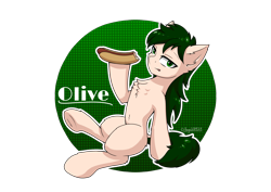 Size: 3508x2480 | Tagged: safe, artist:hugo231929, oc, oc:olive, earth pony, pony, alternate design, chest fluff, eating, food, high res, looking at you, meat, messy hair, messy mane, messy tail, ponies eating meat, pose, sausage, solo, tail