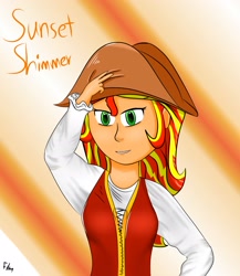 Size: 2100x2420 | Tagged: safe, artist:film77asq, sunset shimmer, equestria girls, g4, female, hat, high res, pirate, solo