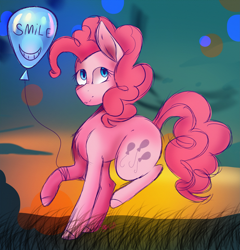 Size: 4737x4942 | Tagged: safe, artist:doux-ameri, artist:greenmarta, pinkie pie, earth pony, pony, g4, balloon, collaboration, female, grass, solo
