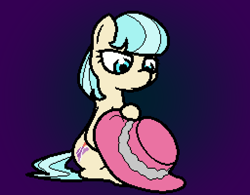 Size: 1024x800 | Tagged: source needed, useless source url, safe, anonymous artist, coco pommel, earth pony, pony, g4, hat, missing accessory, pixel art, simple background, solo