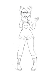 Size: 1000x1400 | Tagged: safe, artist:whogivesafuck, apple bloom, human, g4, clothes, humanized, overalls, sketch, solo, tongue out