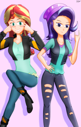 Size: 2507x3911 | Tagged: safe, artist:film77asq, starlight glimmer, sunset shimmer, equestria girls, g4, devil horn (gesture), duo, high res, human coloration