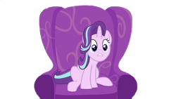 Size: 1008x567 | Tagged: safe, edit, edited screencap, screencap, starlight glimmer, pony, unicorn, a hearth's warming tail, g4, season 6, background removed, chair, not a vector, simple background, sitting, transparent background