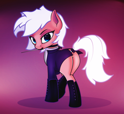 Size: 6720x6195 | Tagged: safe, artist:d30-nt00rg, oc, oc only, earth pony, pony, butt, clothes, conductor, female, looking back, mouth hold, plot, solo
