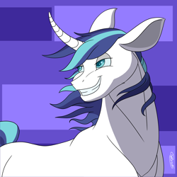 Size: 3000x3000 | Tagged: safe, artist:serra20, shining armor, pony, unicorn, g4, curved horn, high res, horn, lidded eyes, male, smiling, solo, stallion, windswept mane