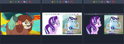 Size: 783x279 | Tagged: safe, edit, edited screencap, screencap, starlight glimmer, trixie, yona, pony, unicorn, yak, derpibooru, equestria girls, equestria girls specials, g4, my little pony equestria girls: better together, my little pony equestria girls: forgotten friendship, season 8, the parent map, uprooted, biceps, bikini, bow, caption, clothes, female, furious, image macro, implied bulk biceps, juxtaposition, mare, meta, monkey swings, narrowed eyes, not a vector, reaction image, sarong, simple background, swimsuit, text, unamused, yona is not amused