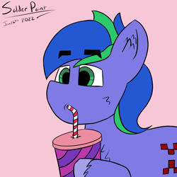 Size: 1500x1500 | Tagged: safe, artist:solder point, oc, oc only, oc:felicity stars, pegasus, pony, cheek fluff, chest fluff, cute, drinking, drinking straw, ear fluff, eyebrows, eyebrows visible through hair, female, mare, milkshake, signature, simple background, solo