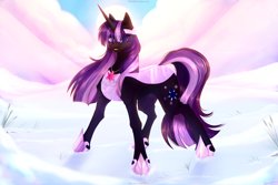 Size: 3546x2370 | Tagged: safe, artist:honeybbear, oc, oc only, pony, unicorn, armor, female, high res, mare, snow, solo