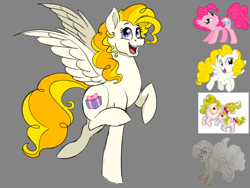 Size: 640x480 | Tagged: safe, artist:horse-time-babey, pinkie pie, surprise, pegasus, pony, g1, g4, concept art, female, generation leap, happy, prancing, redesign, solo, two toned mane