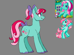 Size: 640x480 | Tagged: safe, artist:horse-time-babey, minty, earth pony, pony, g3, bipedal, bow, christmas, clothes, cloven hooves, concept art, female, generation leap, hair bow, hat, holiday, multeity, ponytail, redesign, santa hat, smiling, socks, solo, tail, tail bow, that pony sure does love socks, unshorn fetlocks, unstoppable force of mint