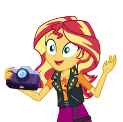 Size: 1091x1080 | Tagged: safe, edit, edited screencap, screencap, sunset shimmer, equestria girls, equestria girls specials, g4, my little pony equestria girls: better together, my little pony equestria girls: forgotten friendship, background removed, camera, cute, not a vector, open mouth, open smile, shimmerbetes, simple background, smiling, transparent background