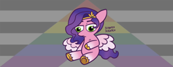 Size: 1280x496 | Tagged: safe, artist:horse-time-babey, pipp petals, pegasus, pony, g5, my little pony: a new generation, cishet, derp, female, joke, mare, pipp is short, scratching, sitting, solo, straight