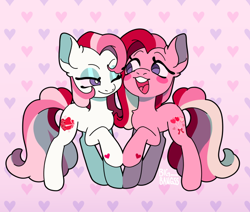 Size: 640x542 | Tagged: safe, artist:big-bangss, wish-i-may, wish-i-might, earth pony, pony, g3, duo, duo female, female, heart, hoof heart, lesbian, redesign, ship:maymight, shipping, simple background