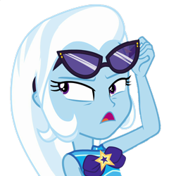 Size: 1078x1080 | Tagged: safe, edit, edited screencap, screencap, trixie, equestria girls, equestria girls series, forgotten friendship, g4, background removed, bikini, clothes, open mouth, sarong, simple background, solo, sunglasses, swimsuit, transparent background