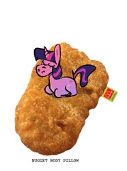 Size: 443x596 | Tagged: safe, artist:keryot, twilight sparkle, pony, unicorn, g4, chicken meat, chicken nugget, eyes closed, female, food, lying down, mare, mcdonald's, meat, ponies in food, prone, simple background, solo, unicorn twilight, white background