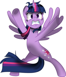 Size: 4499x5258 | Tagged: safe, artist:php178, idw, twilight sparkle, alicorn, pony, g4, my little pony: the movie, spoiler:comic70, .svg available, angry, bipedal, bloodshot eyes, frog (hoof), furious, gritted teeth, heart, hoof heart, inkscape, loose hair, messy hair, messy mane, messy tail, movie accurate, no catchlights, rage, shading, shrunken pupils, simple background, spread hooves, spread legs, spread wings, spreading, svg, tail, transparent background, twilight sparkle (alicorn), underhoof, vector, vein, wide eyes, wings, wrinkles