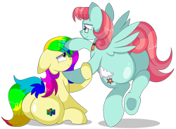 Size: 9500x7000 | Tagged: safe, artist:rainbowtashie, posey shy, windy whistles, oc, oc:gentle breeze, oc:rainbow tashie, earth pony, pegasus, pony, g4, butt, commissioner:bigonionbean, cutie mark, dummy thicc, extra thicc, female, flank, flying, fusion, fusion:gentle breeze, glasses, mare, plot, simple background, sitting, the ass was fat, transparent background, writer:bigonionbean