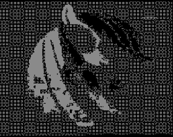 Size: 515x407 | Tagged: safe, artist:wheredamaresat, edit, edited screencap, screencap, applejack, earth pony, automation, black and white, creepy, creepy smile, grayscale, horror, looking at you, monochrome, ms paint, smiling, spooky, staring at you, staring contest, staring into your soul, zalgo
