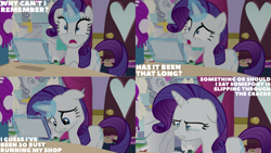 Size: 1280x720 | Tagged: safe, edit, edited screencap, editor:quoterific, screencap, rarity, pony, unicorn, forever filly, g4, season 7, crying, female, floppy ears, magic, mannequin, mare, open mouth, solo, telekinesis