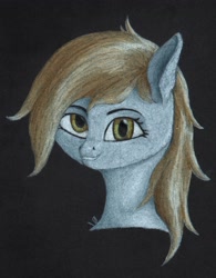 Size: 2294x2947 | Tagged: safe, artist:myzanil, derpy hooves, pegasus, pony, g4, bust, colored pencil drawing, derp, high res, looking at you, portrait, smiling, smiling at you, solo, traditional art