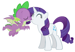 Size: 2595x1801 | Tagged: safe, artist:datnaro, artist:dragonchaser123, edit, vector edit, rarity, spike, dragon, pony, unicorn, g4, ^^, dragon x pony, eyes closed, female, interspecies, kiss on the lips, kissing, male, ship:sparity, shipping, simple background, straight, transparent background, vector, winged spike, wings