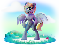 Size: 4820x3729 | Tagged: safe, artist:extradan, derpy hooves, oc, oc:jerky hooves, pegasus, semi-anthro, g4, 3d, absurd resolution, arm hooves, bipedal, simple background, transparent background