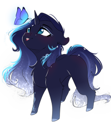 Size: 2500x2800 | Tagged: safe, artist:bambudess, oc, oc only, oc:mystic shadow, butterfly, pony, unicorn, chibi, cute, female, high res, horn, mare, simple background, solo, transparent background