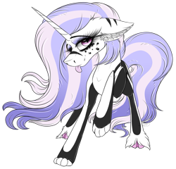 Size: 2925x2809 | Tagged: safe, artist:beamybutt, oc, oc only, hybrid, pony, unicorn, :p, cloven hooves, ear fluff, eyelashes, female, high res, mare, paws, simple background, solo, tongue out, transparent background