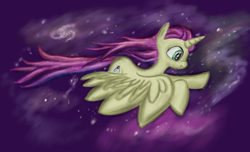 Size: 4520x2748 | Tagged: safe, artist:battyboopers, artist:staremastershy, oc, alicorn, pony, alicorn oc, flying, horn, smiling, solo, stars, wings