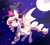 Size: 1713x1533 | Tagged: safe, artist:kaikururu, oc, oc only, bat pony, pony, bat pony oc, chest fluff, female, flying, full moon, hat, mare, moon, night, one eye closed, solo, stars, wink, witch hat