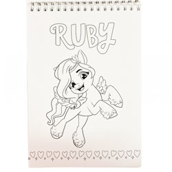 Size: 700x700 | Tagged: safe, pipp petals, pegasus, pony, g5, my little pony: a new generation, official, 2d, different name, flying, italian, italian coloring book, merchandise, photo, regional differences, ruby petalosa, smiling