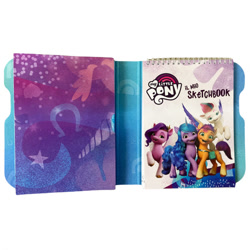 Size: 700x700 | Tagged: safe, izzy moonbow, pipp petals, sunny starscout, zipp storm, earth pony, pegasus, pony, unicorn, g5, my little pony: a new generation, 3d, flying, italian, merchandise, photo, sketchbook, smiling