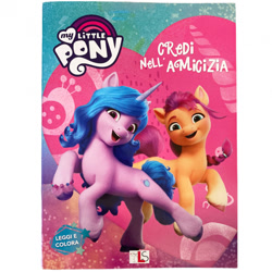 Size: 700x700 | Tagged: safe, izzy moonbow, sunny starscout, earth pony, pony, unicorn, g5, my little pony: a new generation, official, 3d, female, heart, italian, italian coloring book, male, mare, merchandise, photo, smiling, stallion