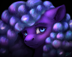 Size: 2300x1840 | Tagged: safe, artist:miurimau, oc, oc only, earth pony, pony, black background, bust, earth pony oc, female, mare, signature, simple background, smiling, solo