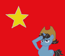 Size: 4175x3641 | Tagged: safe, artist:hunkster, oc, oc only, pony, unicorn, 1000 hours in ms paint, country, cowboy, cowboy hat, frown, hat, high res, horn, rainbow dash salutes, salute, solo, unicorn oc, vietnam