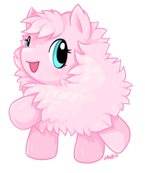 Size: 671x800 | Tagged: safe, artist:daintysweetheart, oc, oc only, oc:fluffle puff, earth pony, pony, blue eyes, earth pony oc, female, fluffy, full body, hooves, open mouth, open smile, signature, simple background, smiling, solo, white background